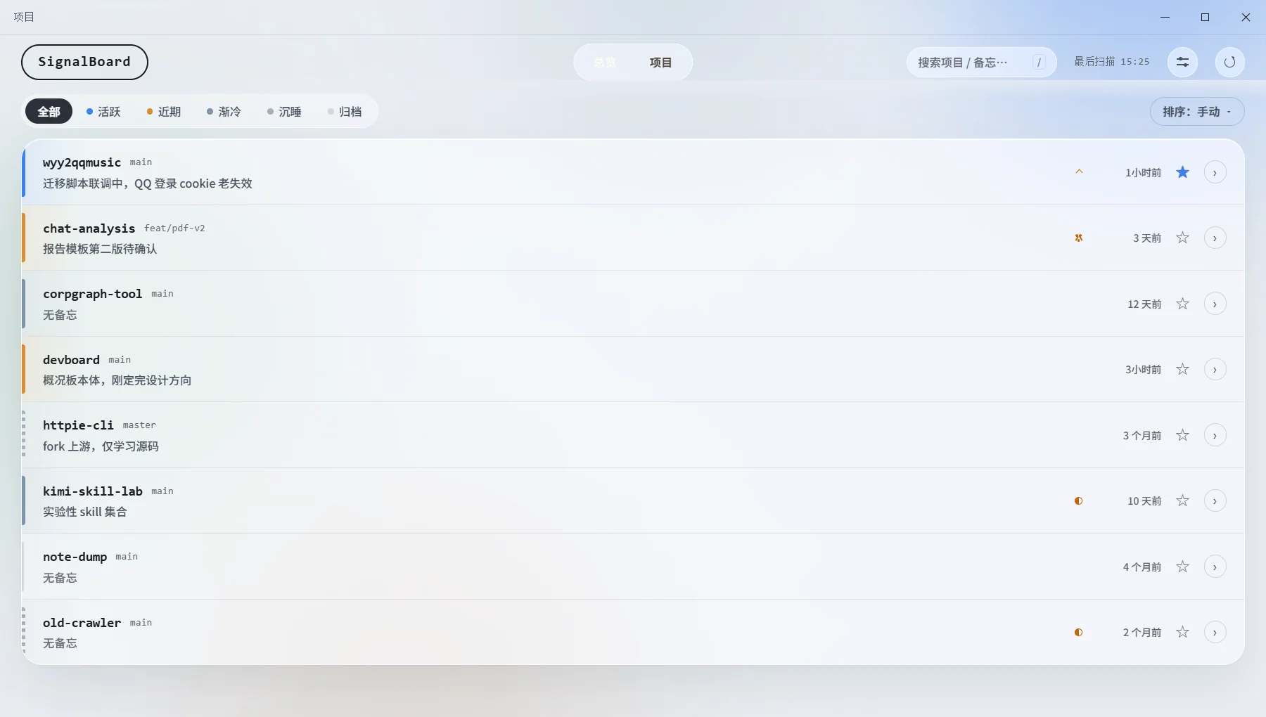 雾蓝主题下的项目页（演示数据）